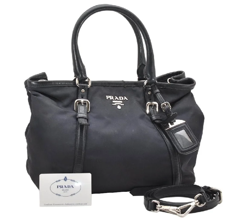 Prada Re - Edizione 2005 bags with a retro - inspired designAuthentic PRADA TESSUTO SOFT CA Nylon Leather 2Way Tote Bag BN1841 Navy 2948K