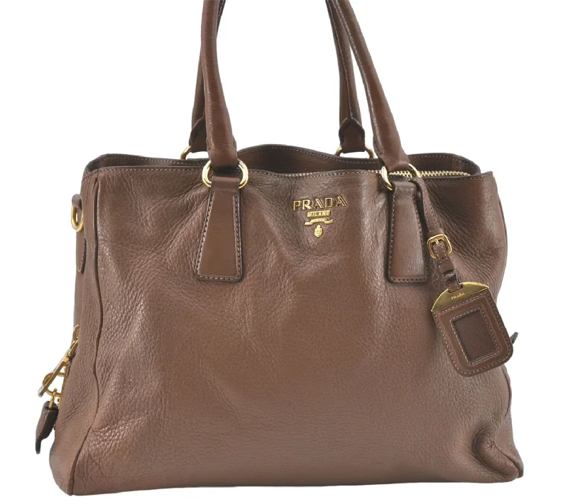 Prada Cleo bags with a curved shape and a chain - link shoulder strapAuthentic PRADA Leather Nappa Shoulder Hand Bag Brown J1662