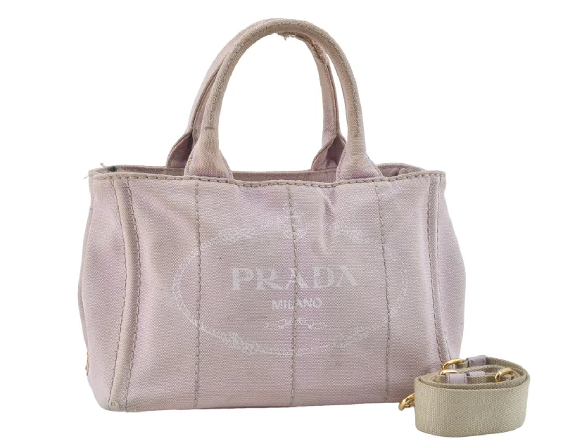 Prada bags with a zip - top closure and multiple interior pockets for organizationAuthentic PRADA Canapa SS 2Way Shoulder Hand Bag Purse Canvas Light Pink J1916