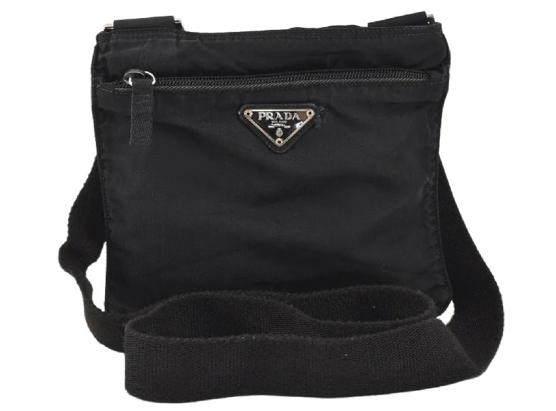 Prada crossbody bags with a woven leather strap for a unique textureAuthentic PRADA Nylon Tessuto Leather Shoulder Cross Body Bag Purse Black 3337K