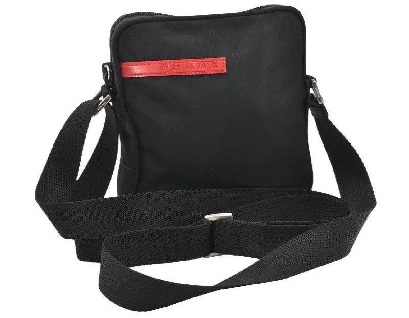 Prada bags with a detachable mobile phone holder for on - the - go convenienceAuthentic PRADA Sports Nylon Shoulder Cross Body Bag Purse Black 3726K