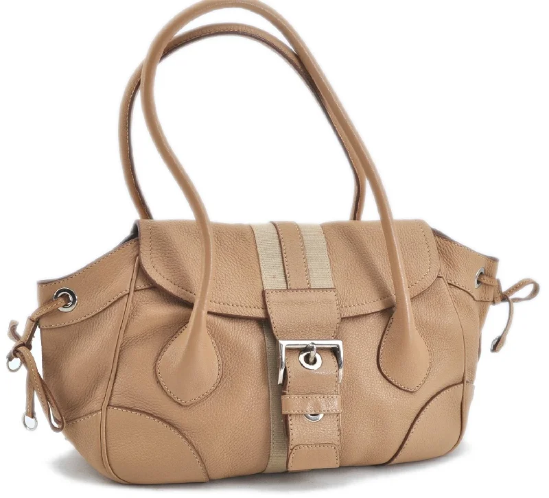 Prada bags with a zip - top closure and multiple interior pockets for organizationAuthentic PRADA Leather Nappa Shoulder Hand Bag Purse Beige J6002