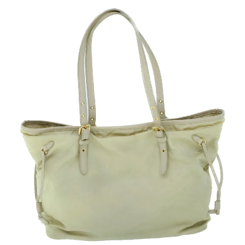 Prada Cahier bags with a leather - wrapped handle for a luxurious feelPRADA Tote Bag Nylon Leather Cream  53846