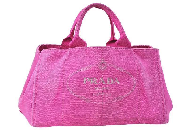 Prada Cahier bags with a monogram - embossed leather surfaceAuthentic PRADA Canapa L Canvas Tote Hand Bag Canvas Pink J1331