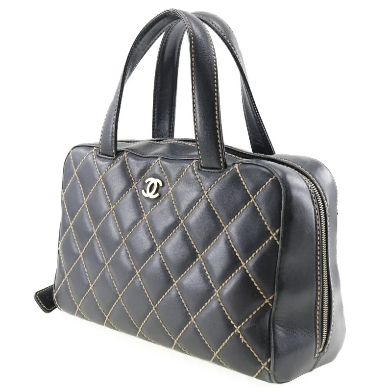 Chanel Lightweight Handbag for Daily ErrandsCHANEL Wild Stitch Handbag Mini Boston A14692 Calf Black Ladies