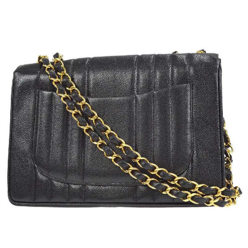 Chanel Vintage Inspired Handbag for Retro LoversCHANEL★ 1991-1994 Vertical Classic Flap Jumbo Black Caviar 27226