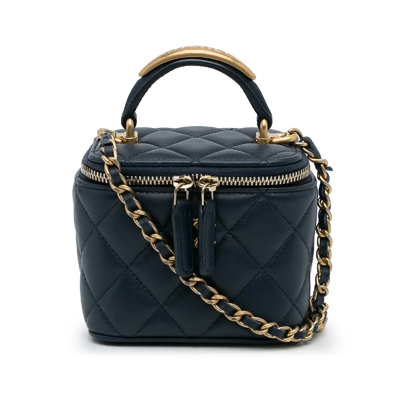 Chanel bags in luxury boutiques worldwideBlue Chanel Small Lambskin Top Handle Vanity Bag Satchel