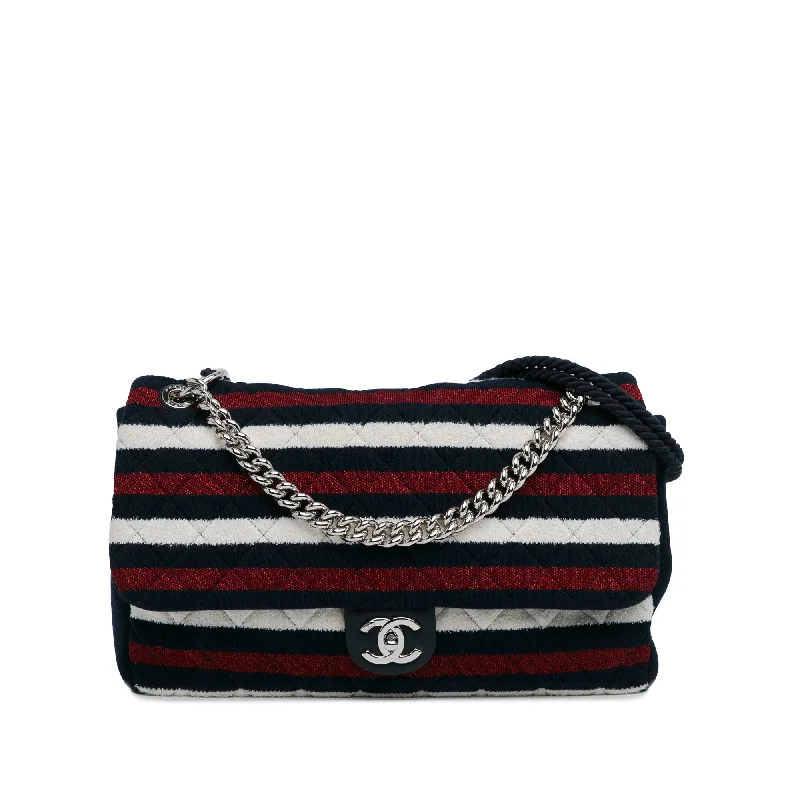 Chanel bags for the minimalist fashionMulti Chanel Maxi Multicolor Stripe Jersey Rope Flap Satchel