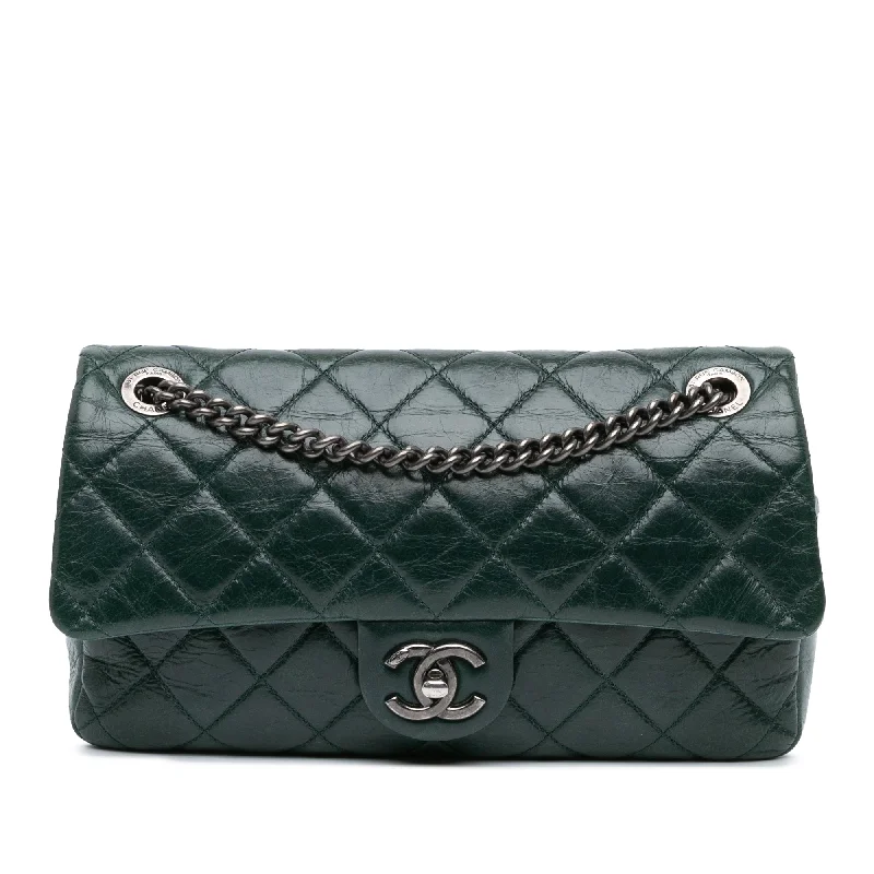 Chanel bags with leather and tweed combinationsGreen Chanel Medium Glazed Calfskin Duo Color Flap Crossbody Bag