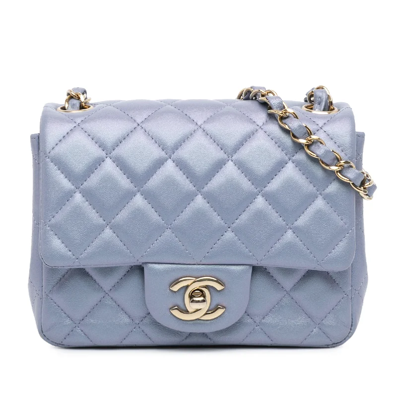 Chanel Designer Handbag with Unique DesignBlue Chanel Mini Square Classic Lambskin Single Flap Crossbody Bag