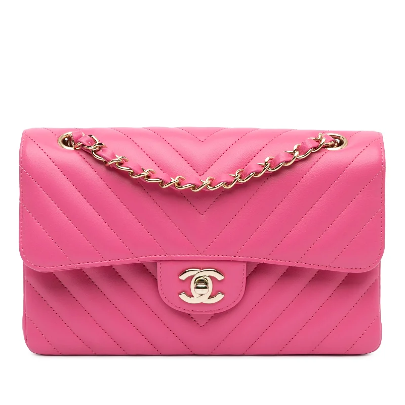 Chanel bags for a polished and professional appearancePink Chanel Small Classic Chevron Lambskin Double Flap Shoulder Bag