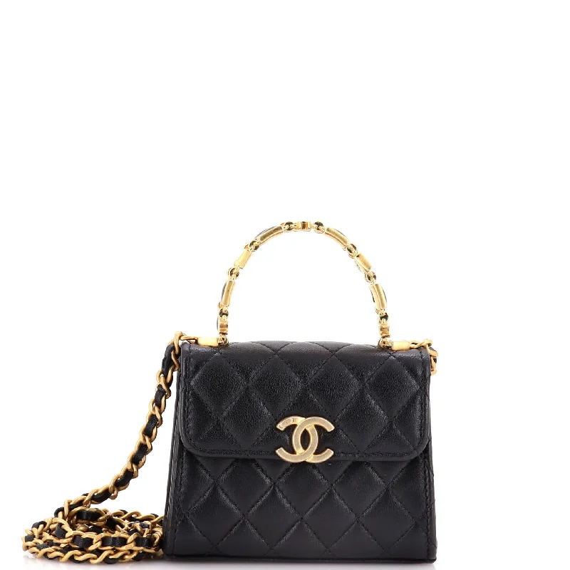 Chanel Handbag with Adjustable Strap for ComfortCoco Enamel Top Handle Flap Bag Quilted Lambskin Small