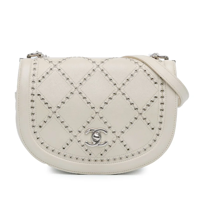 Chanel Quilted Leather Shoulder Bag for FashionistasWhite Chanel Small Calfskin Coco Eyelets Round Flap Crossbody Bag