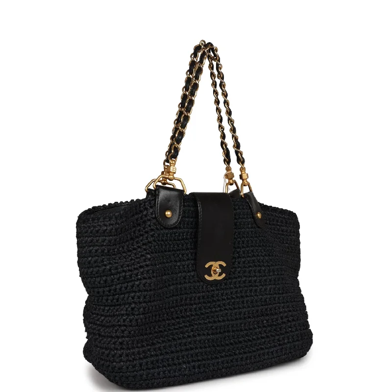 Chanel Black Handbag for Business MeetingsVintage Chanel Straw Tote Black Raffia Gold Hardware