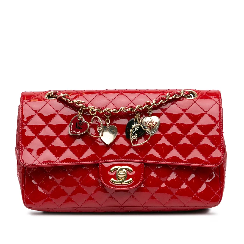 Chanel Chain Strap Handbag for Everyday UseRed Chanel Medium Classic Patent Valentines Heart Charms Single Flap Shoulder Bag