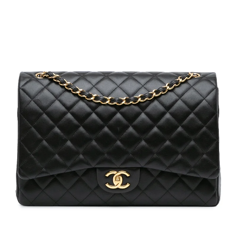 Chanel Luxury Handbag for High - End EventsBlack Chanel Maxi Classic Lambskin Double Flap Shoulder Bag