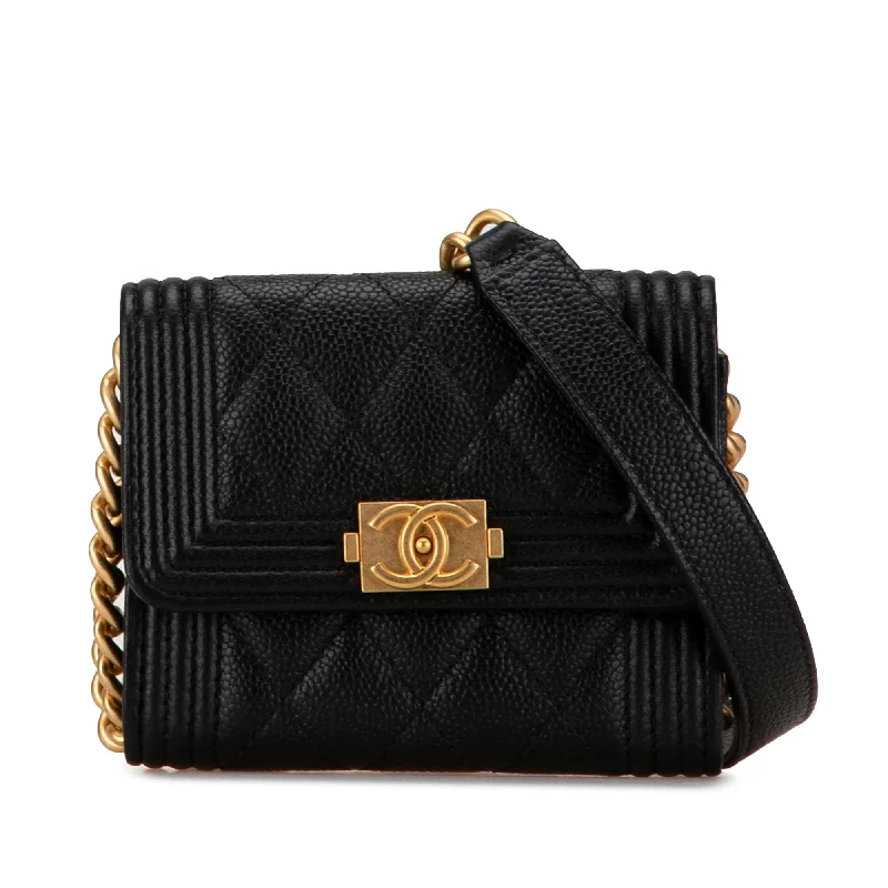 Chanel Chain Strap Handbag for Everyday UseBlack Chanel Quilted Caviar Boy Card Holder with Chain Crossbody Bag