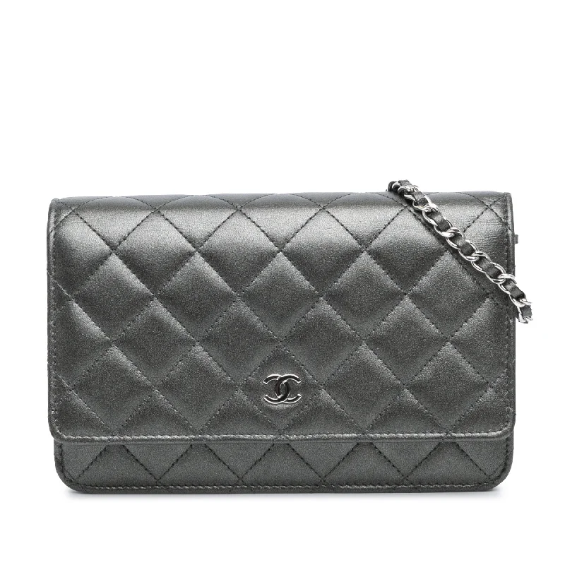 Chanel New Arrival Handbag with Gold HardwareGray Chanel Quilted Iridescent Lambskin Wallet On Chain Crossbody Bag