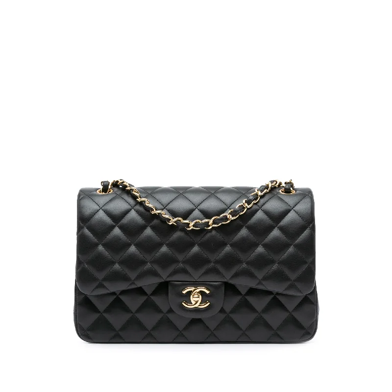 Chanel bags for women with a taste for high fashionBlack Chanel Jumbo Classic Lambskin Double Flap Shoulder Bag