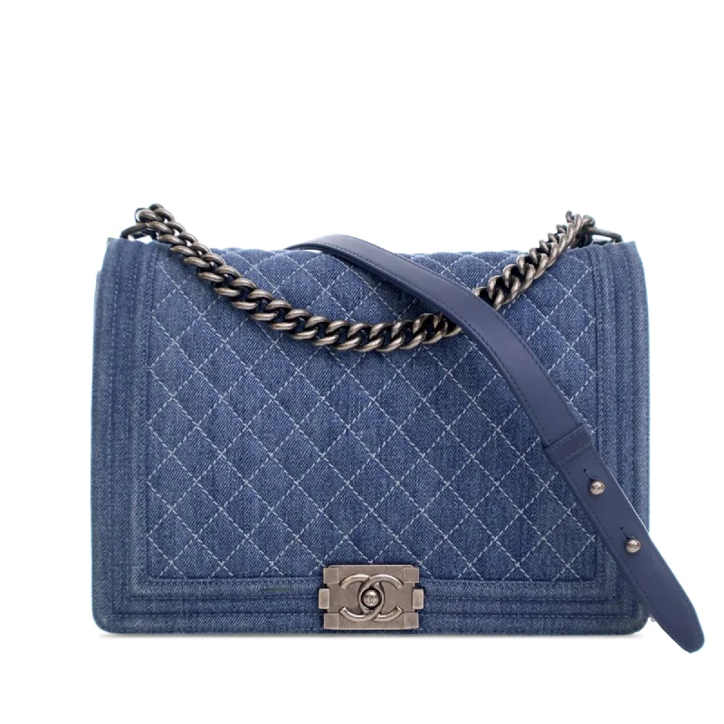 Chanel bags for a polished and professional appearanceBlue Chanel Large Quilted Denim Boy Flap Crossbody Bag