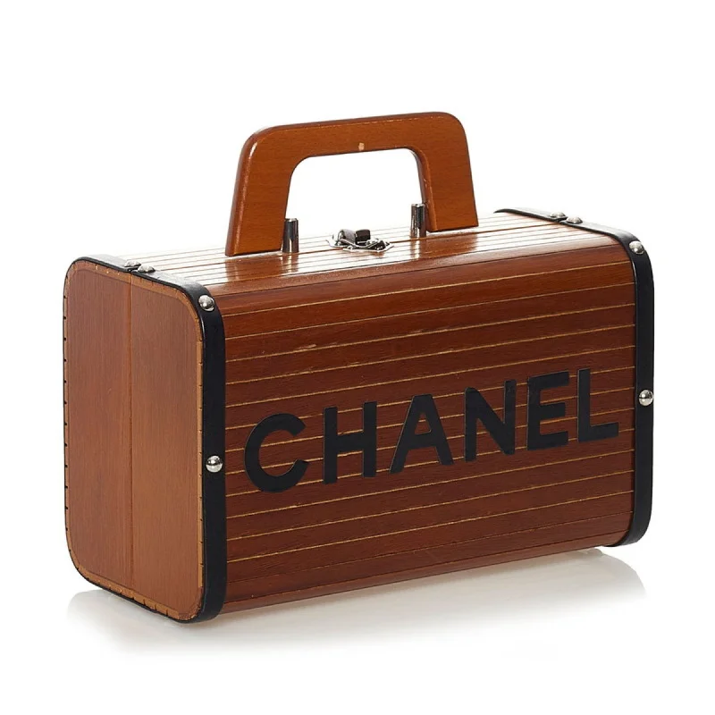 Chanel bags for women who appreciate fine craftsmanshipChanel Wood Vanity Cocomark Handbag Brown Black Leather Women's