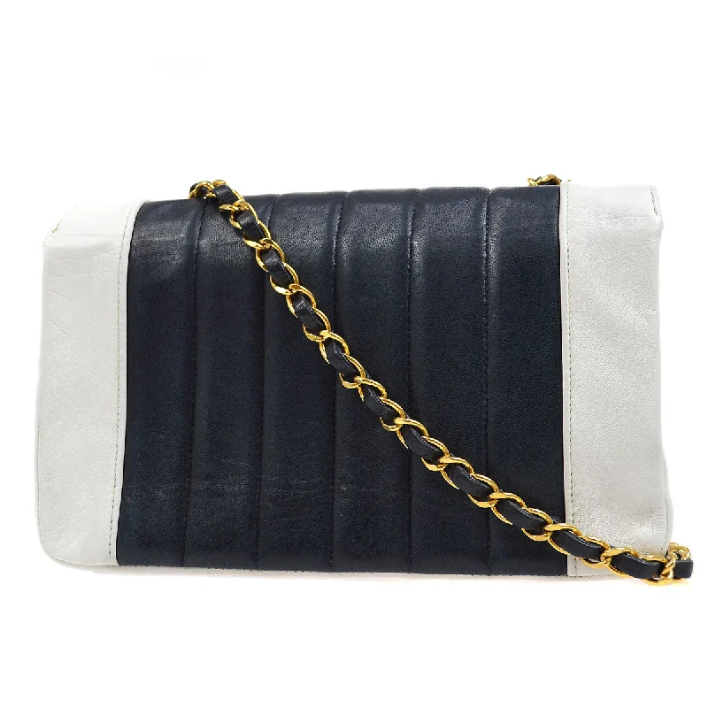 Chanel Chain Strap Handbag for Everyday UseCHANEL★ 1993 Navy White Lambskin Vertical Border Flap Small 85081