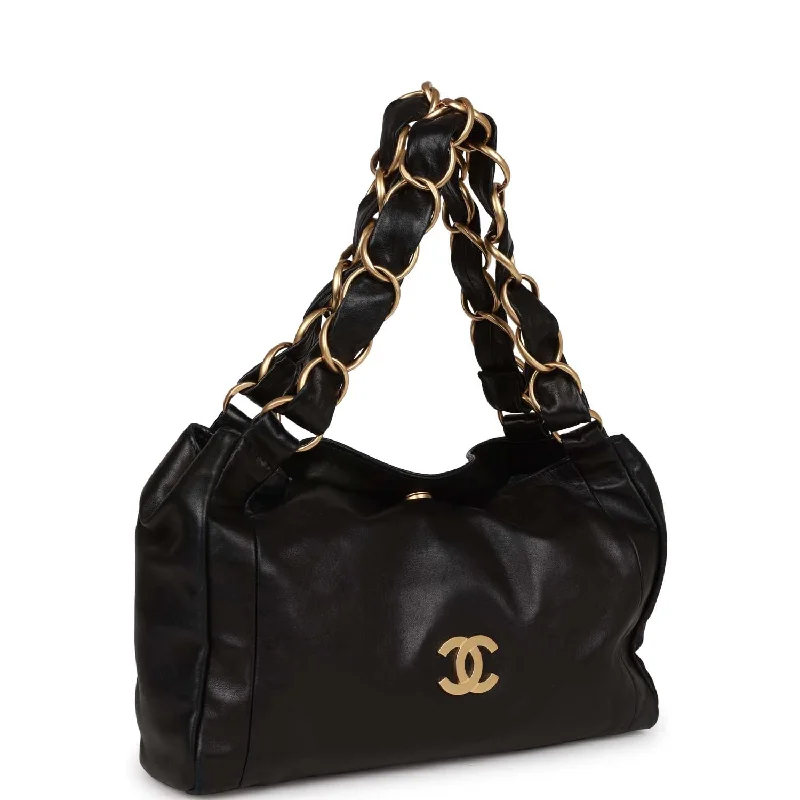 Chanel bags with modern touchesVintage Chanel "Olsen" Hobo Shoulder Bag Black Lambskin Brushed Gold Hardware