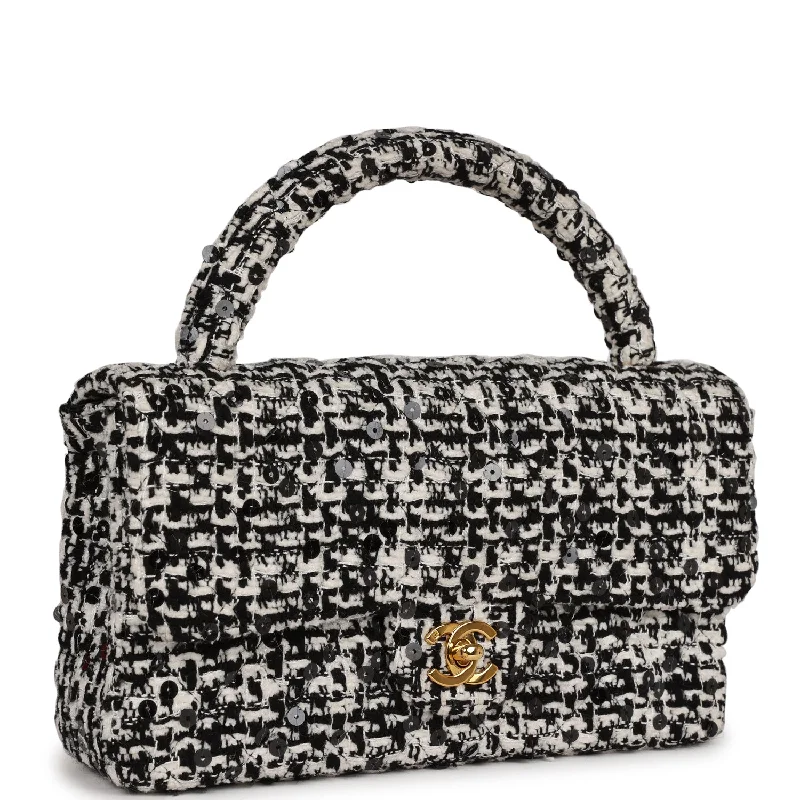 Chanel bags with classic and elegant designsVintage Chanel Kelly Parent Flap Black and White Sequin Tweed Gold Hardware