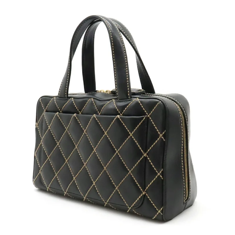 Chanel All - Match Handbag for Versatile StylingCHANEL Wild Stitch Handbag Boston Bag Leather Black A14692