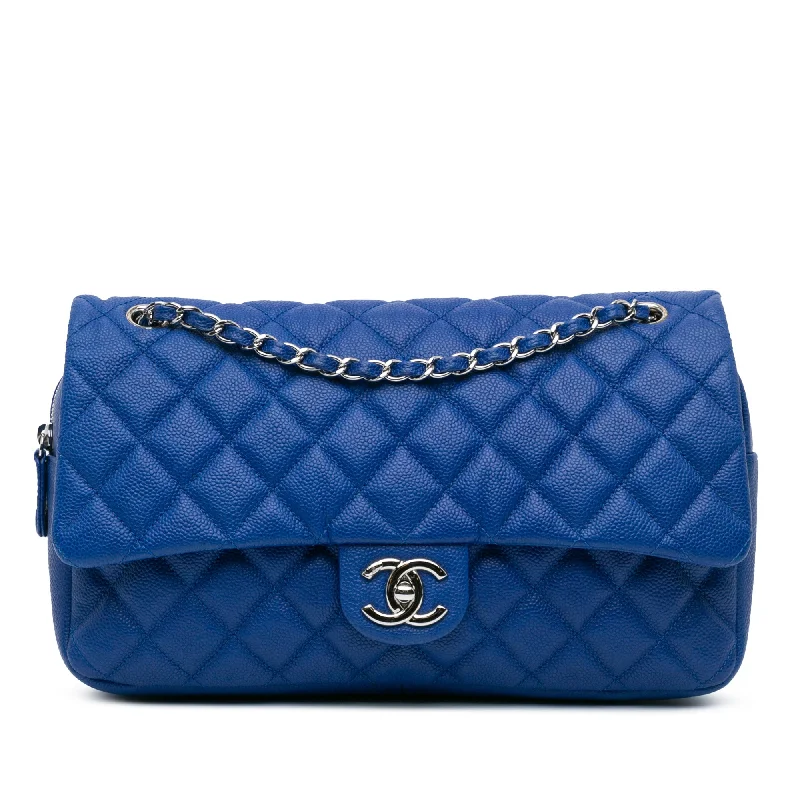 Chanel bags for women with minimalist styleBlue Chanel Jumbo Quilted Caviar Easy Flap Shoulder Bag