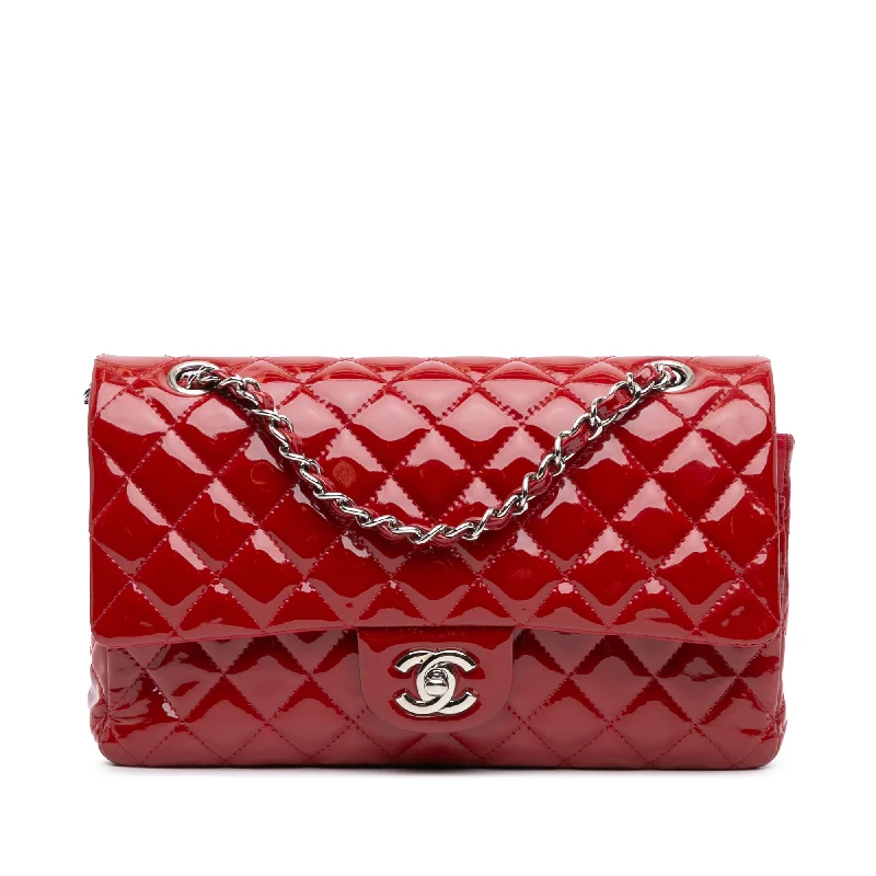 Chanel bags with gold, silver, and pearl accentsRed Chanel Medium Classic Patent Double Flap Shoulder Bag