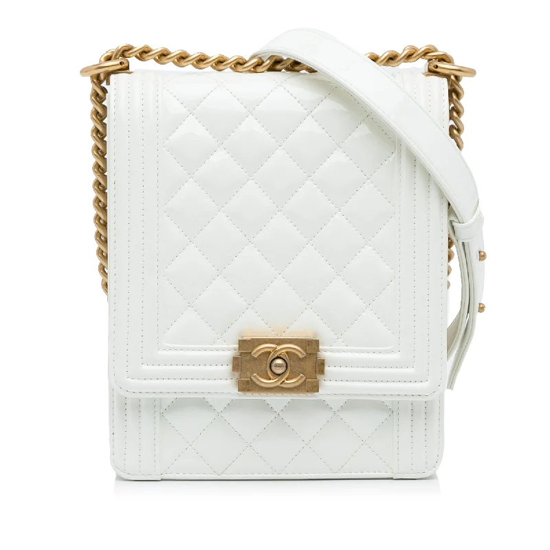 Chanel Designer Handbag with Unique DesignWhite Chanel North South Boy Flap Crossbody Bag