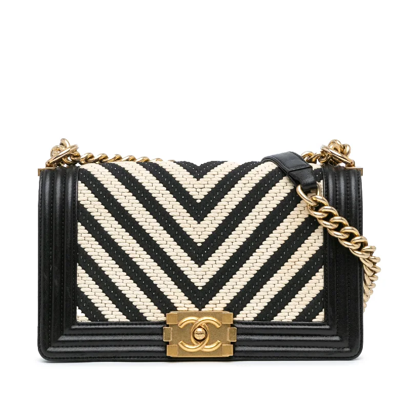 Chanel bags for the minimalist fashionBlack Chanel Medium Braided Chevron Cotton and Lambskin Boy Flap Crossbody Bag