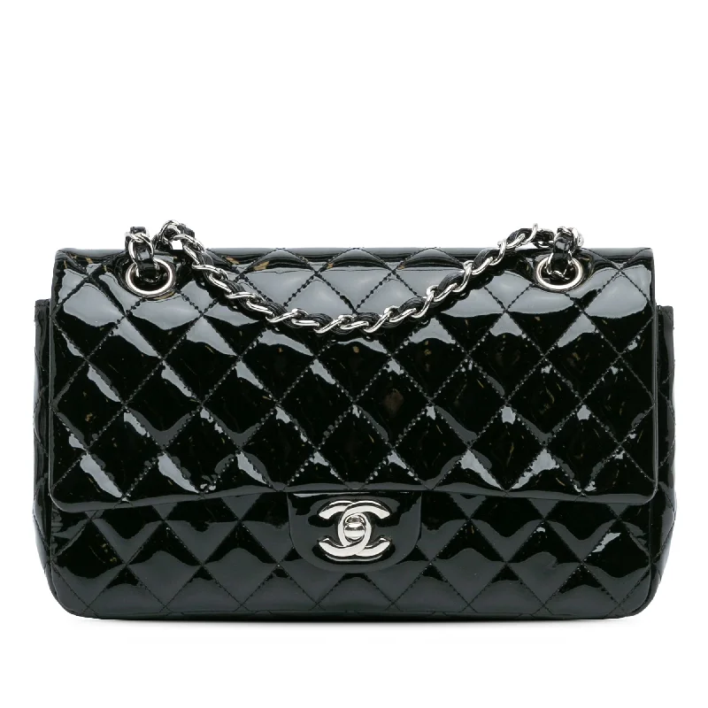 Chanel Handbag with Adjustable Strap for ComfortBlack Chanel Medium Classic Patent Double Flap Shoulder Bag