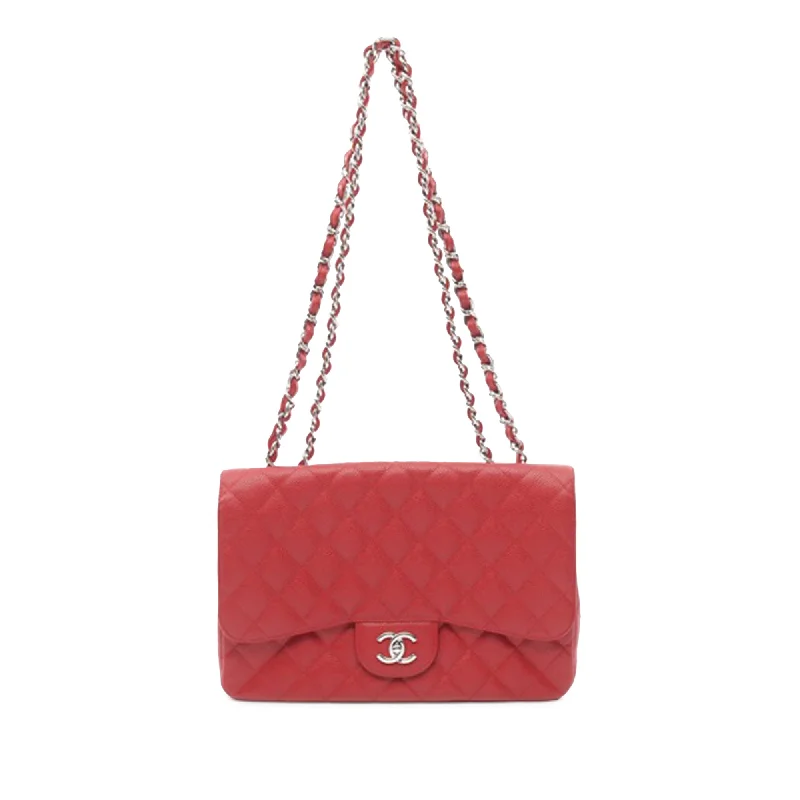 Chanel bags available at online luxury retaileRed Chanel Jumbo Classic Caviar Single Flap Shoulder Bag