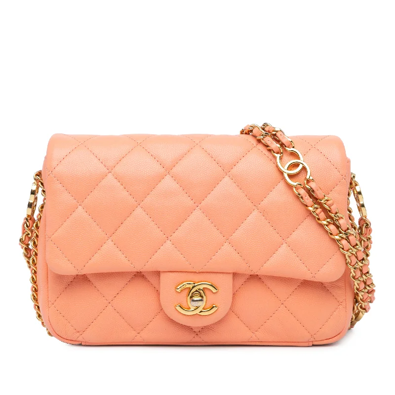 Chanel bags with iconic stitching detailsOrange Chanel Mini Quilted Caviar CC You Flap Crossbody Bag