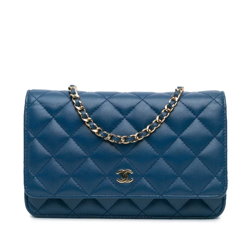 Chanel Vintage Inspired Handbag for Retro LoversBlue Chanel CC Quilted Lambskin Wallet On Chain Crossbody Bag