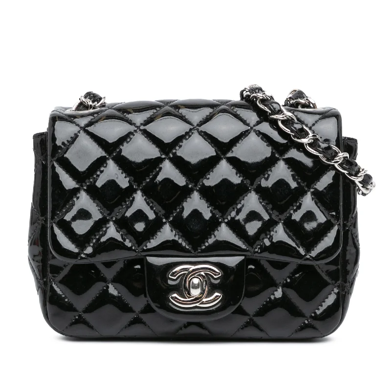 Chanel bags with exclusive seasonal designs and materialsBlack Chanel Mini Square Classic Patent Single Flap Crossbody Bag