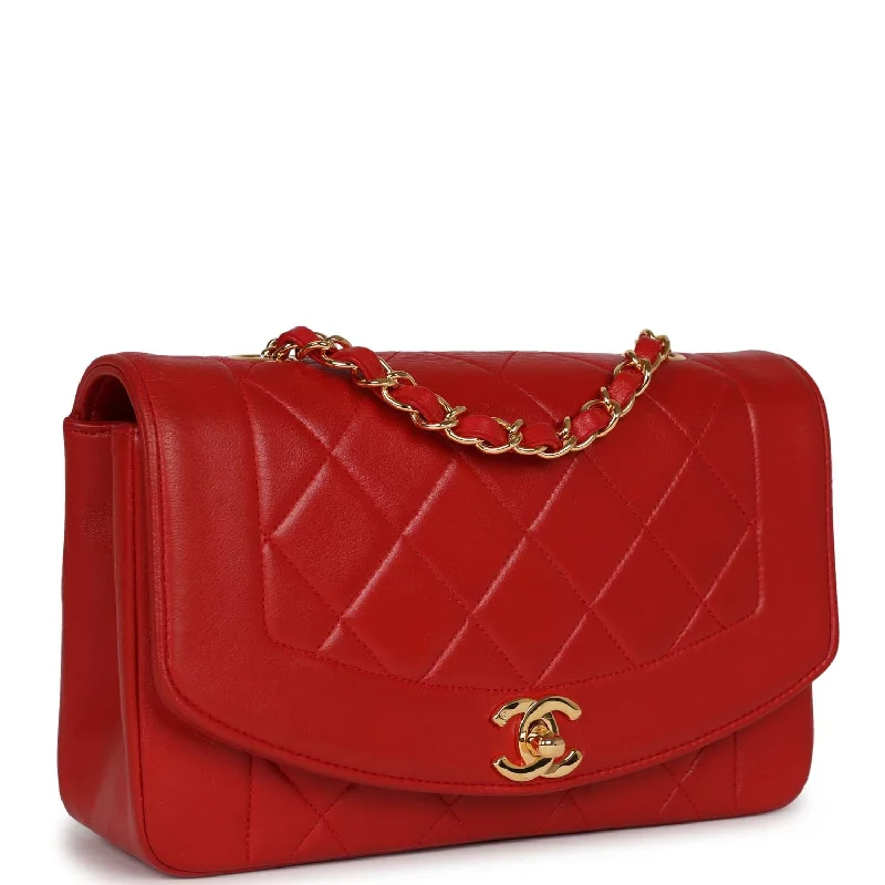 Chanel Luxury Handbag for High - End EventsVintage Chanel Small Diana Flap Bag Red Lambskin Gold Hardware