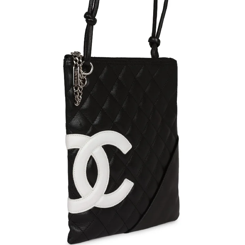 Chanel bags for a polished and professional appearanceVintage Chanel Cambon Flat Messenger Black and White Lambskin Silver Hardware