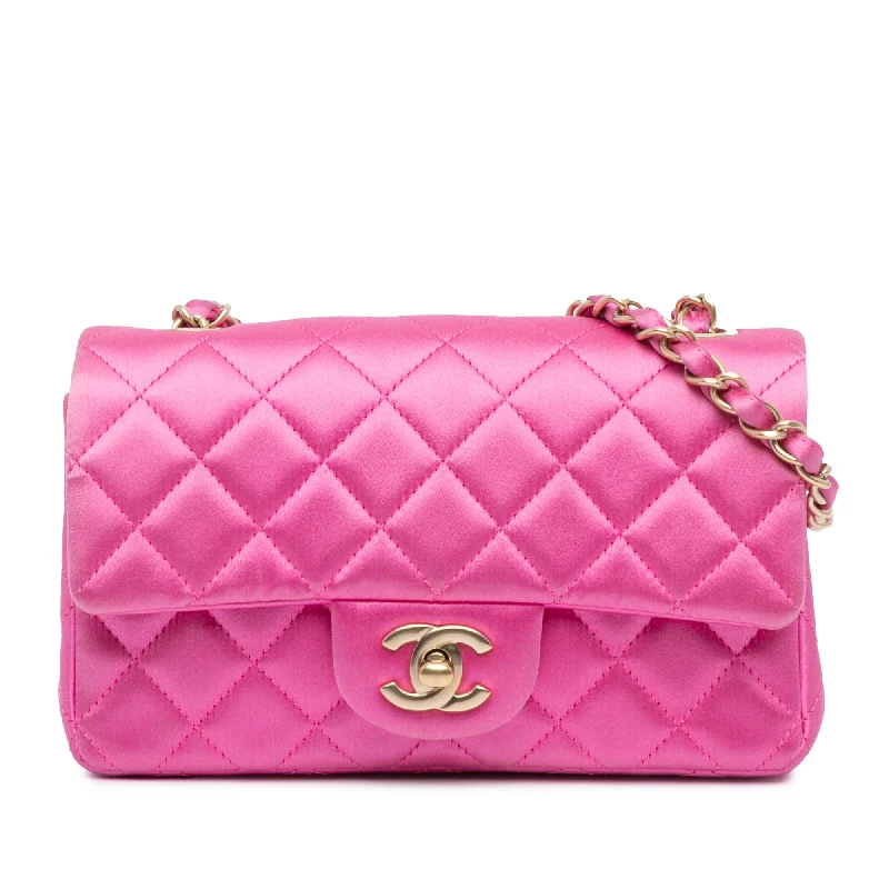 Chanel bags with iconic gold chainsPink Chanel Mini Rectangular Classic Satin Single Flap Crossbody Bag