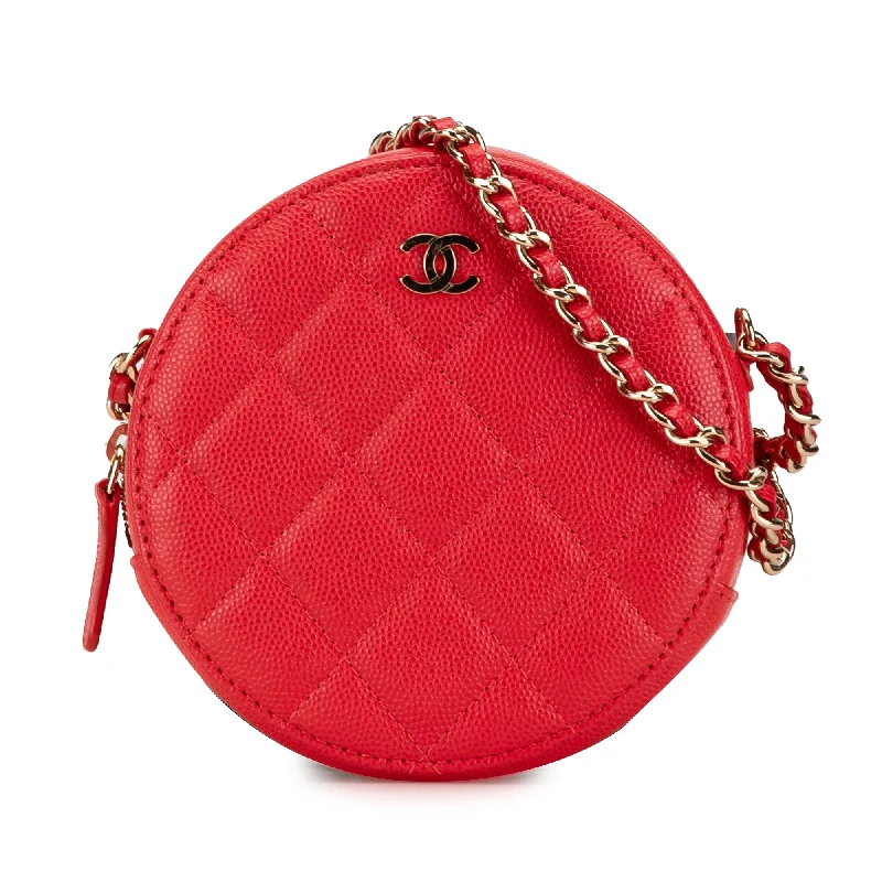 Chanel bags with exclusive seasonal releasesRed Chanel Quilted Caviar Round Clutch With Chain Crossbody Bag