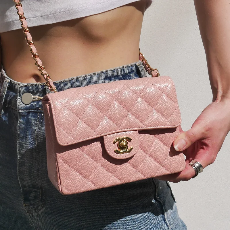 Chanel bags perfect for everyday elegCHANEL★ 2003 Pink Caviar Classic Square Flap Mini 70787