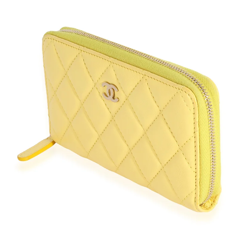 Chanel Small Crossbody Bag for TravelChanel Yellow Quilted Lambskin Medium Zip-Around Wallet