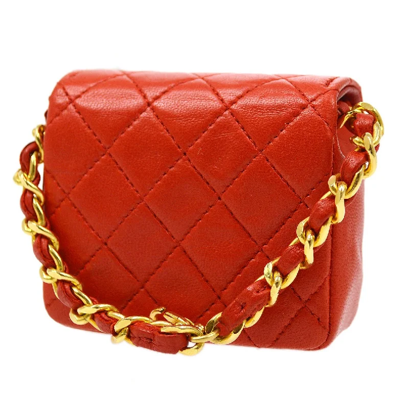 Chanel bags with iconic stitching detailsCHANEL★ Classic Flap Micro Bag Pouch Red 71178