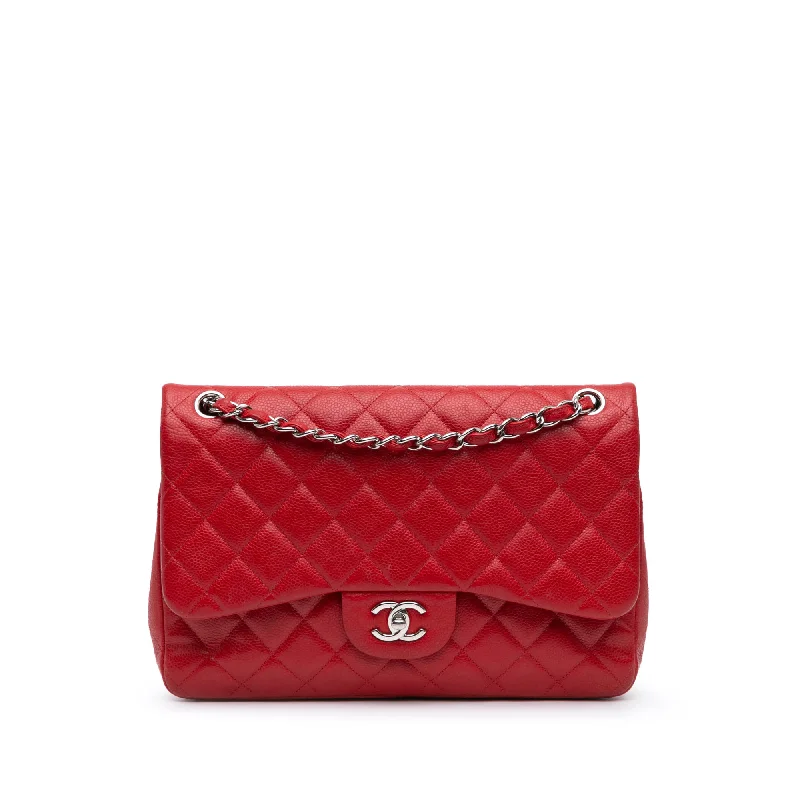 Chanel bags for the minimalist fashionRed Chanel Jumbo Classic Caviar Double Flap Shoulder Bag