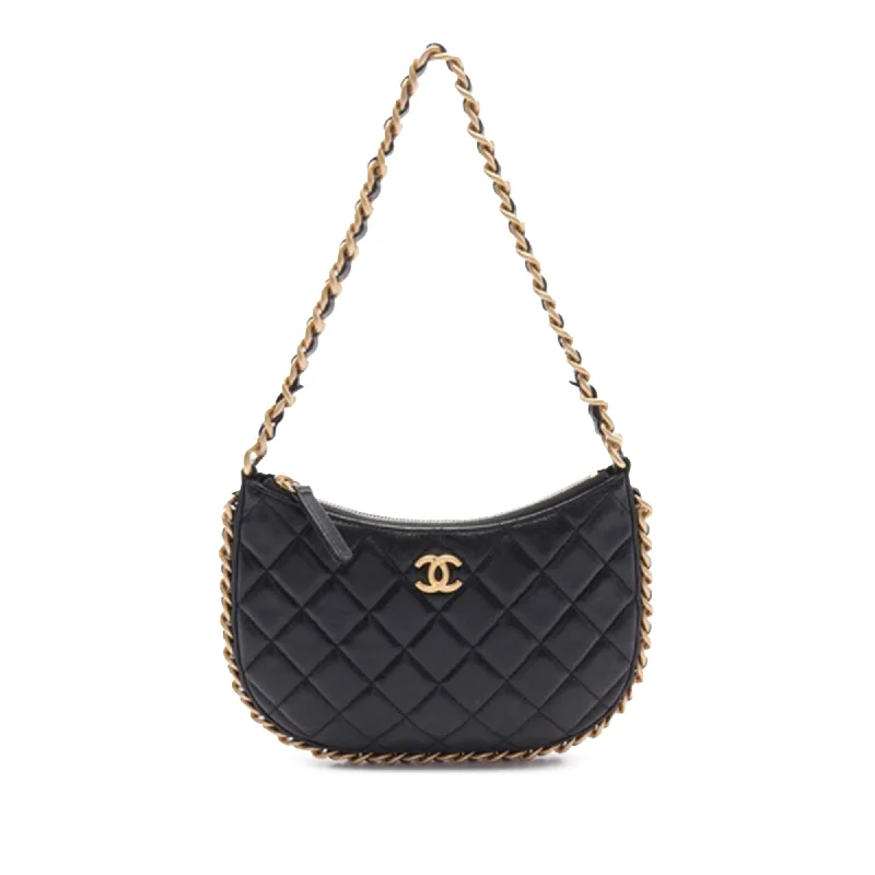 Chanel bags with iconic gold chainsBlack Chanel Small Quilted Lambskin Chain Around Hobo