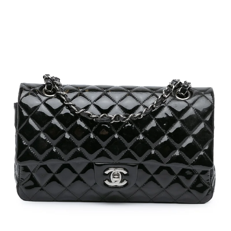 Chanel bags with exclusive seasonal designs and materialsBlack Chanel Medium Classic Patent Double Flap Shoulder Bag