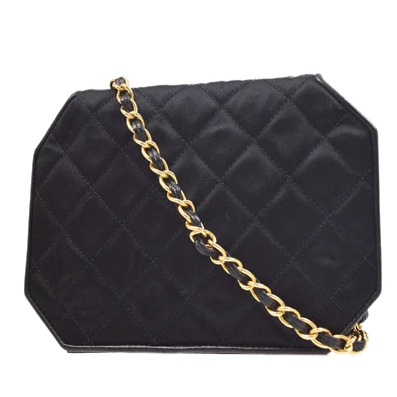 Chanel bags with gold, silver, and pearl accentsCHANEL★ 1989-1991 Black Satin Octagonal Flap Bag A41381c