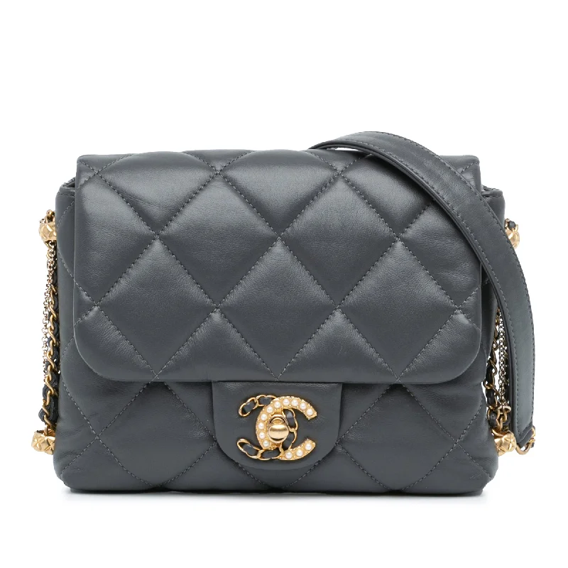 Chanel bags perfect for everyday elegGray Chanel Mini Quilted Lambskin Crush on Chains Flap Crossbody Bag